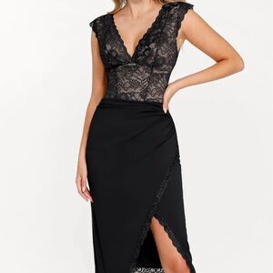 Popilush Black Lace Midi Dress new